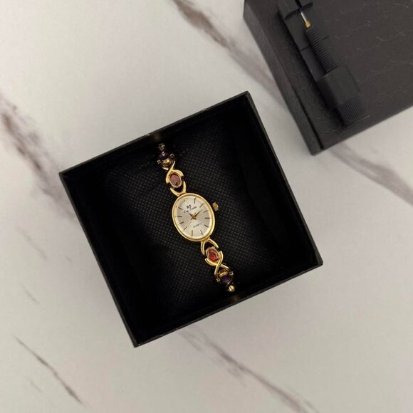 Sku:0277 Gold mini Watch multicoloured zircon stones red green yellow‎ purple main image 5
